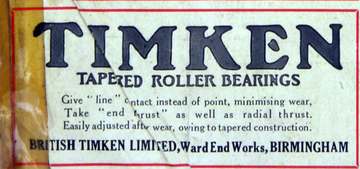 British Timken, Birmingham, advertisement (1922)