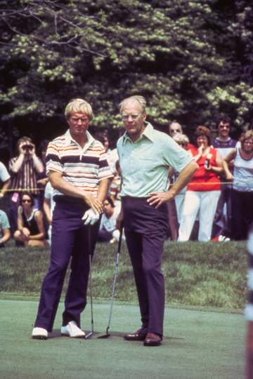 A view of professional golfer Jack Nicklaus, left, and former United States President Gerald Ford during the pro-am of t