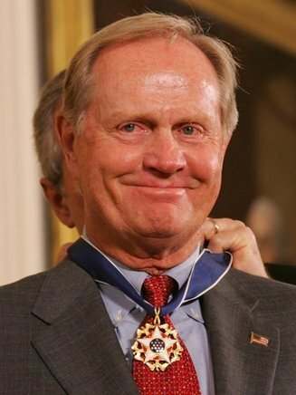 President Bush presents PGA champion Jack Nicklaus with the Presidential Medal of Freedom Wednesday, Nov. 9, 2005, durin