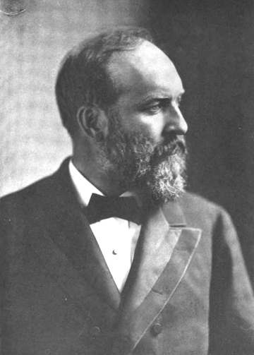 Portrait photograph of president of the United States James A. Garfield facing forward and looking to his right