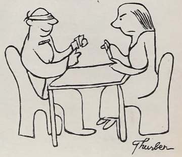 Part of illustration titled "Battle of the Sexes" by James Thurber; drawn on the wall of Costello's, a former Irish bar 