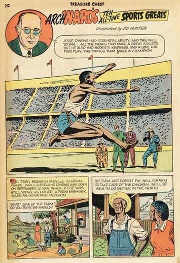 Splash page, "Arch Ward's ten all-time sports greats" (Jesse Owens), "Treasure Chest of Fun and Fact" Vol. 7, No. 20. Ju