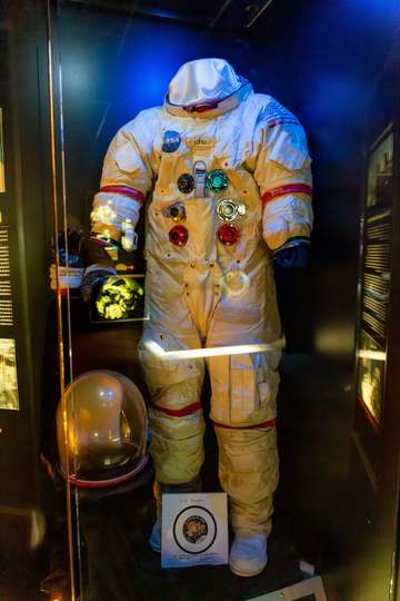 Jim Lovell's Apollo 13 spacesuit on display at the Cosmosphere in Hutchinson, Kansas.