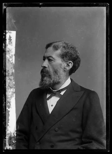 Photograph shows John Mercer Langston (1829-1897), who was an abolitionist, first dean of the law school at Howard Unive