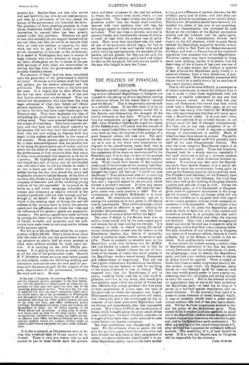 Scan of a page from Harper's Weekly containing an editorial by Carl Schurz: The Politics of Financial Reform, 1897-12-25