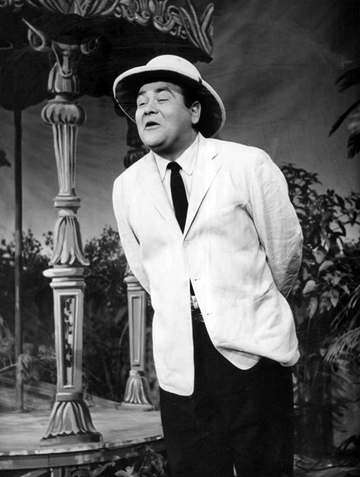 Photo of Jonathan Winters performing one of his routines on the television program The NBC Comedy Hour (an intended succ