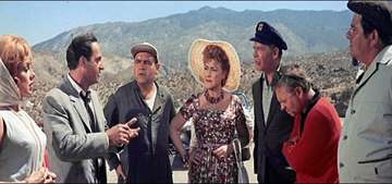 It's a Mad, Mad, Mad, Mad World. L-R: Dorothy Provine, Sid Caesar, Jonathan Winters, Ethel Merman, Milton Berle, Mickey 