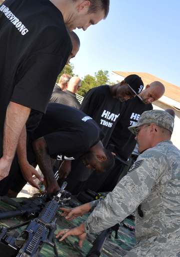 (Left to right) The Miami Heat's Shavlik Randolph, LeBron James, Mason Randolph and Zydrunas Ilgauskas look at the range