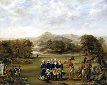 Painting of Indian Treaty of Greenville, 1795, done around the time. Note: Oil on canvas depiction of the Treaty of Gree