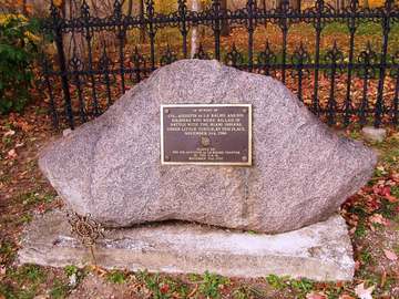 Marker commemorating LaBalme's Defeat, on Dela Balme Road in Whitley County, Indiana.