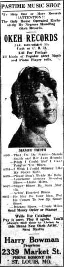 Advertisement with American singer Mamie Smith and listing of songs available from Okeh Records, on page 3 of the Decemb