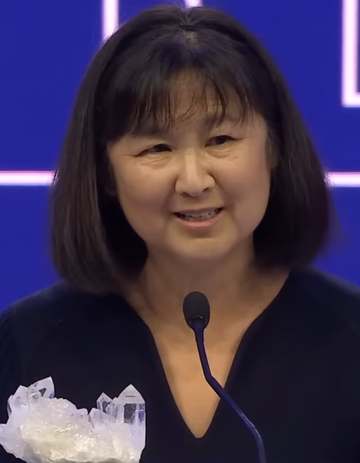 American architect Maya Lin speaking at the 28th Annual Crystal Awards as part of the 2023 World Economic Forum.