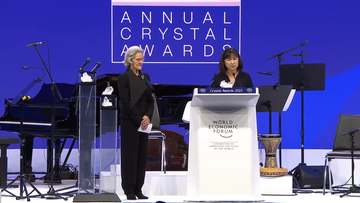 American architect Maya Lin speaking at the 28th Annual Crystal Awards as part of the 2023 World Economic Forum.