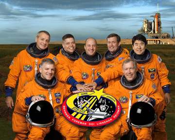 STS-123 crew portrait. From the right (front row) are astronauts Dominic L. Gorie, commander; and Gregory H. Johnson, pi