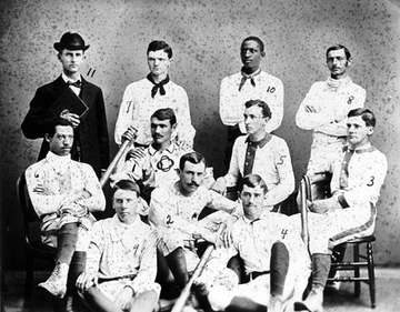 Photograph of 1881 Oberlin College baseball team, including Moses Fleetwood Walker (seated at left) and Weldy Walker (st