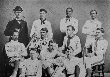 Photograph of 1881 Oberlin College baseball team, including Moses Fleetwood Walker (seated at left) and Weldy Walker (st