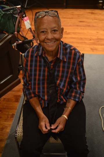 Nikki Giovanni after a show with Javon Jackson at the Hyde Park Union Church during the 2023 Hyde Park Jazz Festival.