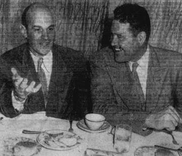 American football coaches Paul Brown (left) and Joe Stydahar (right)