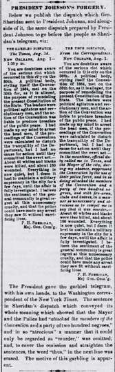 "President Johnson's forgery" Fremont Weekly Journal, September 7, 1866