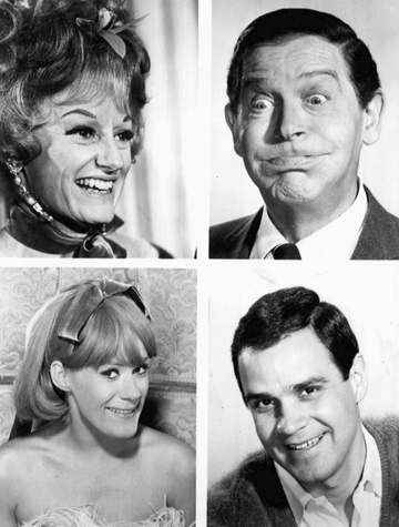 Composite of stars of ABC-TV's comedy television programs in 1966. Top from left:Phyllis Diller and Milton Berle. Bottom