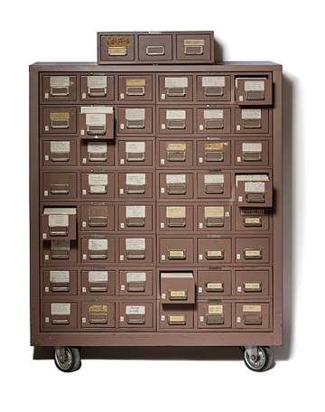 2003.0289.01.01; 2003.0289.01.02; Cabinet containing over 50,000 joke cards, Phyllis Diller's Gag File.