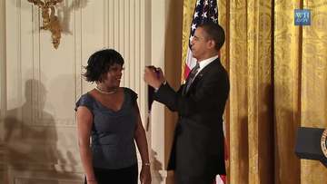 Screen shot of official White House video showing the 2011 National Medal of Arts ceremony, taking place on February 13,