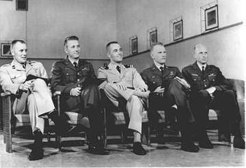 Left to Right: Robert F. (Bob) Overmyer, USMC; Henry W. (Hank) Hartsfield, USAF; Robert L. Crippen, USN; Karol J. Bobko,