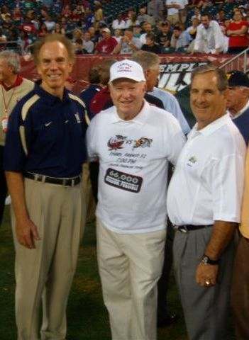 Picture of former Navy Coach Wayne Hardin (center) and his two Heisman trophy winner from Navy, Roger Staubach 1963 and 