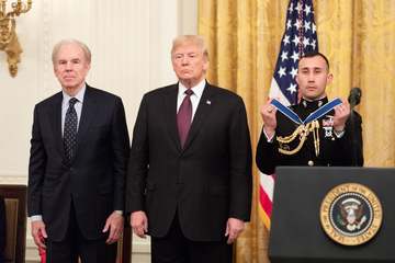 President Donald J. Trump presents the Medal of Freedom to Dallas Cowboy Football Hall of Famer Roger Staubach Friday, N