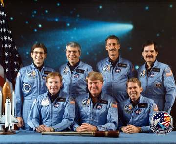 The crew for STS-61-E, which was cancelled after the loss of Space Shuttle Challenger. Jon A. McBride (commander), Richa