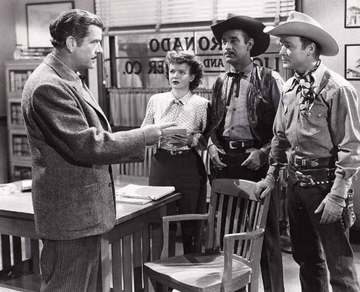 L. to R.: Grant Withers, Dale Evans, Stuart Randall & Roy Rogers in Bells of Coronado - publicity still