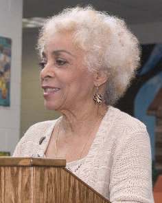 Actress Ruby Dee speaks to attendees at a special luncheon hosted by Georgia Cares and Rep. David Scott.