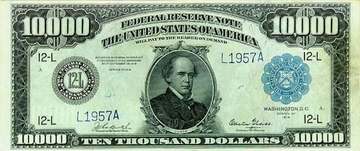 10.000 dollars bill (not in use today) Series: 1918 Portrait: Salmon P. Chase, Chief Justice of the United States (1864-