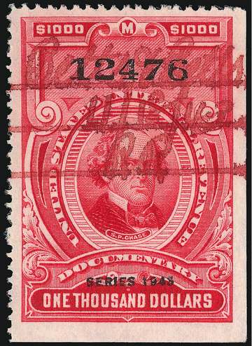 Image of Chase revenue stamp, 1000-dollars, issue of 1943 (Scotts# R385)
