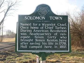 A historical marker for Solomon's Town (site 33LO1), located along County Road 39 north of Huntsville in Richland Townsh