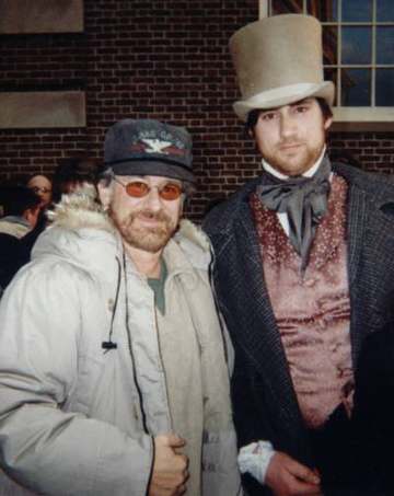 Director Steven Spielberg and Eric Bruno Borgman on the set of Amistad.