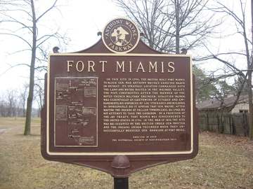 A historical marker at the site of Fort Miamis, located off River Road along the Maumee River in Maumee, Ohio, United St