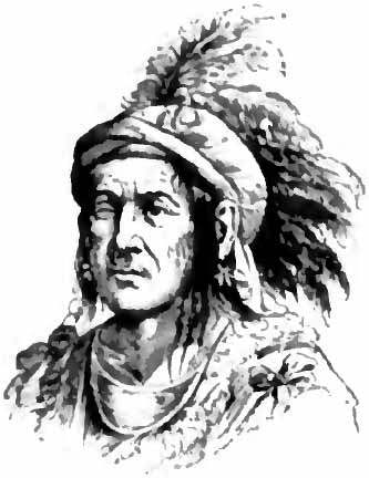 Portrait drawing of the Shawnee prophet Tenskwatawa (1911 Britannica) or Ellskwatawa (Appletons').