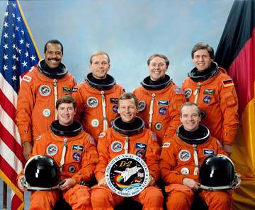 The seven astronauts included in the STS-55 crew portrait are: (front left to right) Terence (Tom) Henricks, pilot; Stev