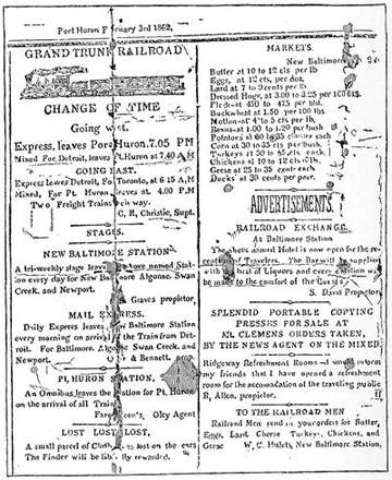 Newspaper page from the Grand Trunk Herald, published by Thomas Edison.