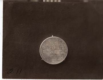 Benjamin Count Rumford medal (1895) for discoveries in light or heat, inscription side. Keywords: awards; Edison; Thomas