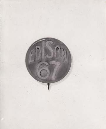 Button with Thomas Edison's name, honoring his 67th birthday. Keywords: birthdays; thomas edison; Edison; Thomas A.; (ED