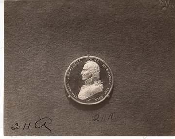 Benjamin Count Rumford medal (1895) for discoveries in light or heat, bust side. Keywords: awards; Edison; Thomas A.; (E