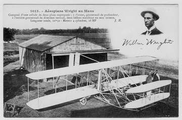 1013 - Wright Airplane at Le Mans Consists of a cell of two superimposed planes; at the front, elevator, at the rear ver