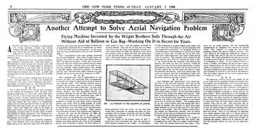 Article published in The New York Times (magazine section, January 7, 1906) describing the first few years of the Wright