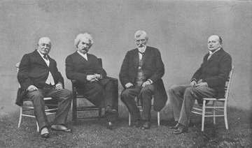 Four Distinguished Literary Americans; W. D. Howells, Mark Twain, Henry M. Alden, Mayo W. Hazeltine. From a photograph t