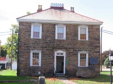 Street view of the Greersburg Academy, located along Market Street in Darlington, Pennsylvania, United States. Built in 
