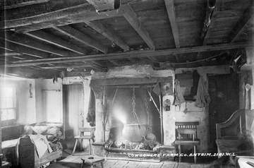 Apparently this was the ancestral home of William McKinley, 25th US President? The rafters were used for storage. Date: 