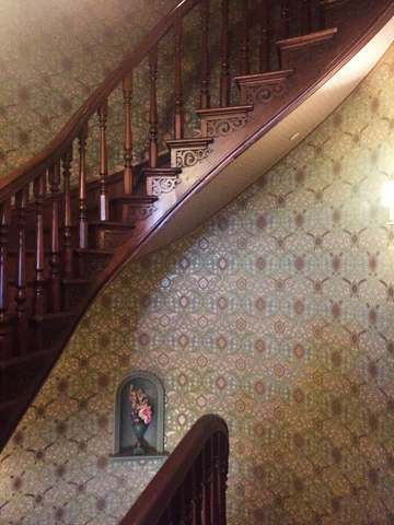 Wooden staircases against elaborate wallpaper First Ladies National Historic Site Keywords: First Ladies National Histor