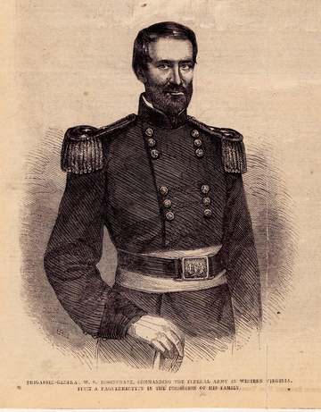 Half-length portrait of Gen. Rosecranz in uniform. "BRIGADIER-GENERAL W. S. ROSECRANZ, COMMANDING THE FEDERAL ARMY IN WE